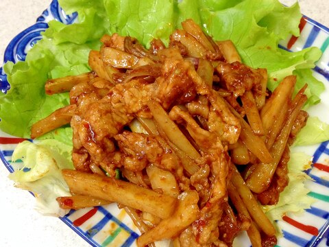 うどと豚肉のピリ辛味噌炒め